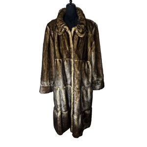 NWOT Pamela McCoy Collection Brown Long Faux Fur Mink Coat size 1X